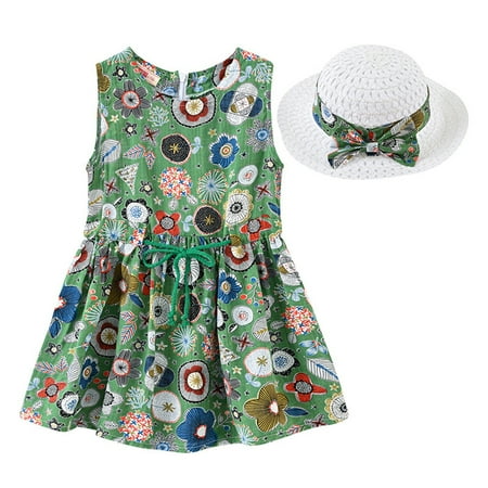 

Princess Dresses for Girls Sleeveless Party Tutu Dresses Casual Print Green 130