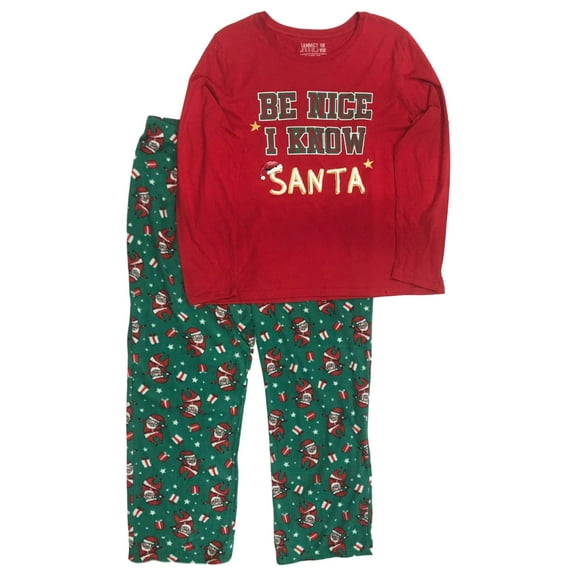 Womens Be Nice I Know Santa Pajamas Christmas Holiday Sleep Set XXL