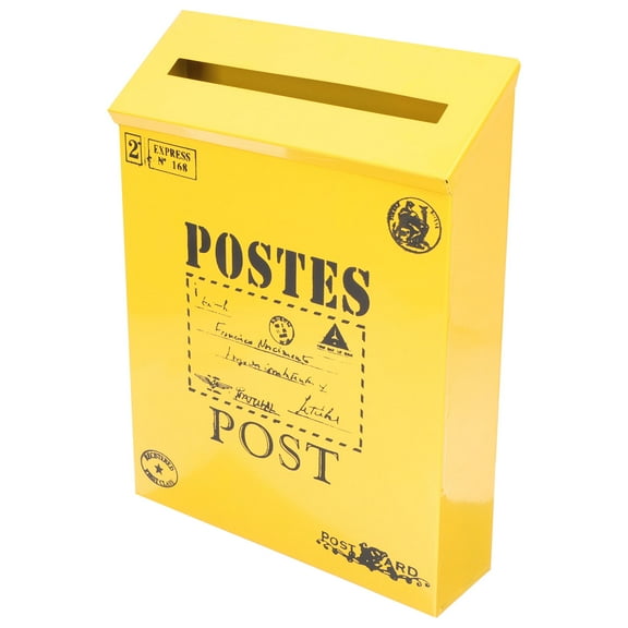 CIMAXIC Yellow Vintage Iron Wall Mounted Mailbox with Decorative Letter Patterns for Garden