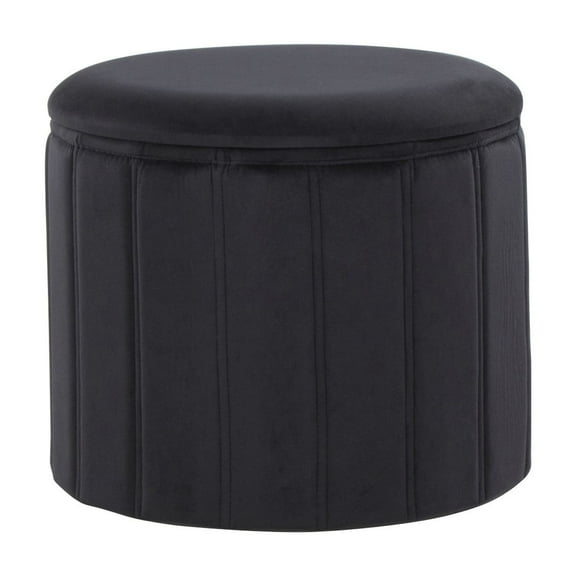 Lindsey Contemporary/Glam Folding Storage Ottoman In Black Velvet By