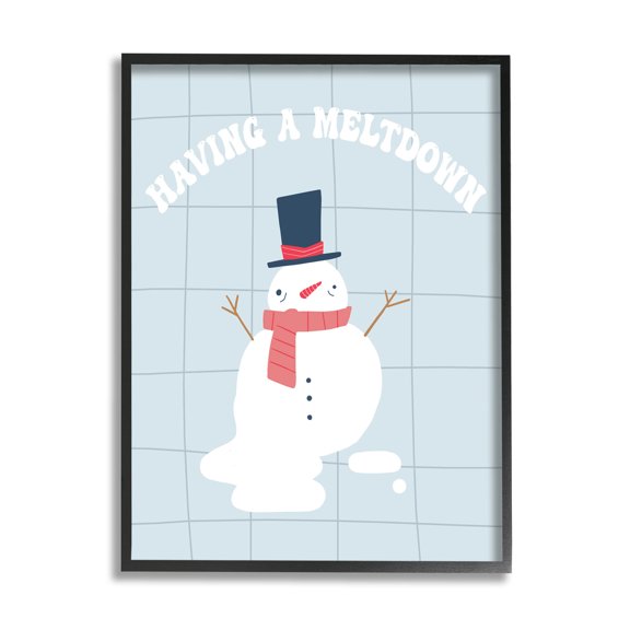 Having A Meltdown Funny Snowman Holiday Graphic Art Black Framed Art Print Wall Art