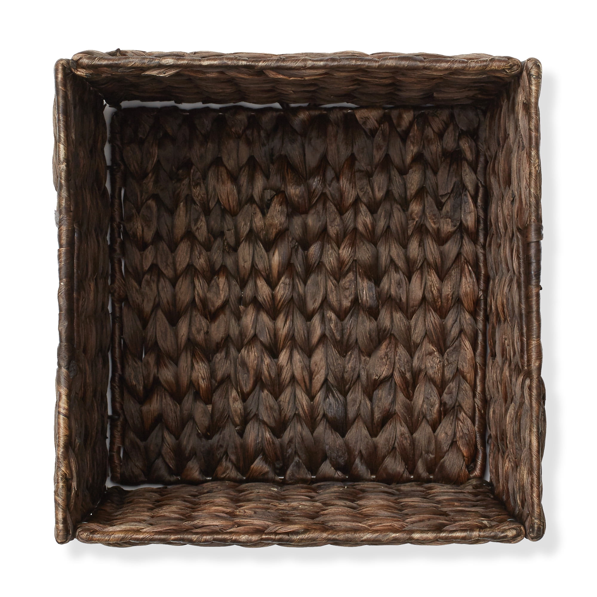 Casafield 10.5" x 10.5" Water Hyacinth Storage Baskets, Espresso - Set of 6 Collapsible Cube Organizers, Woven Bins for Bathroom, Bedroom, Laundry, Pantry, Shelves