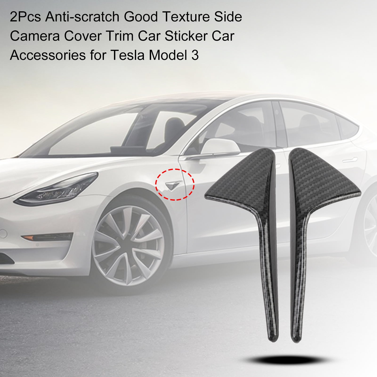XWQ 2Pcs Anti-scratch Good Texture Side Camera Cover Trim Car Sticker Car  Accessories for Tesla Model 3 