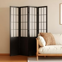 Room Divider, 66.9Inch Tall Japanese Shoji Style Folding Wood Screen with Double Hinges for Home Office Bedroom Hotel Decoration (4Panels, Black)