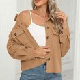 thumbnail image 6 of Aboser Womens Corduroy Cropped Jackets Trendy Button Down Coats Casual Long Sleeve Jacket Solid Color Lapel Collar Outerwear with Chest Pockets, 6 of 8