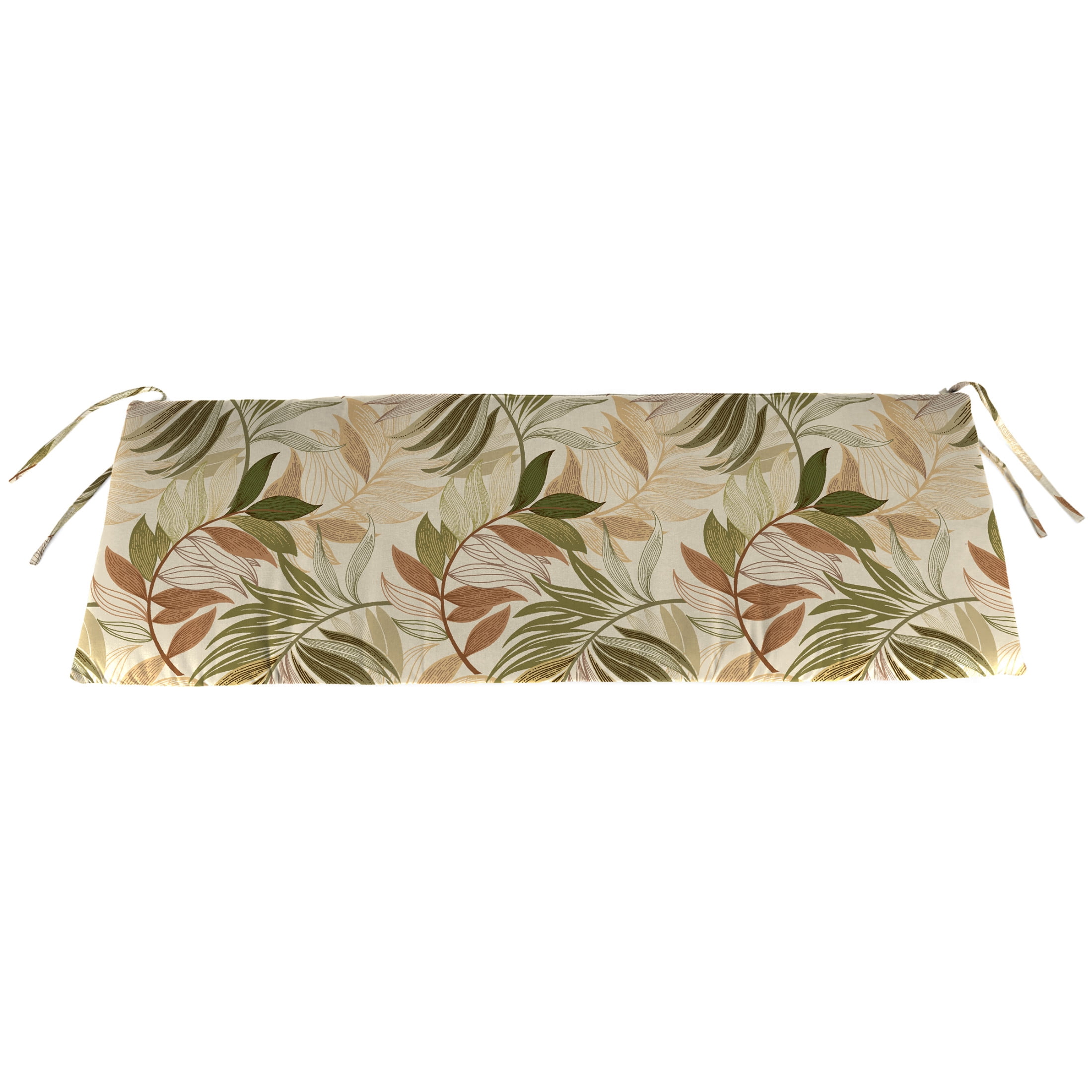 Jordan Manufacturing 48" x 18" Oasis Nutmeg Beige Leaves Rectangular Outdoor Settee Swing Bench Cushion with Ties
