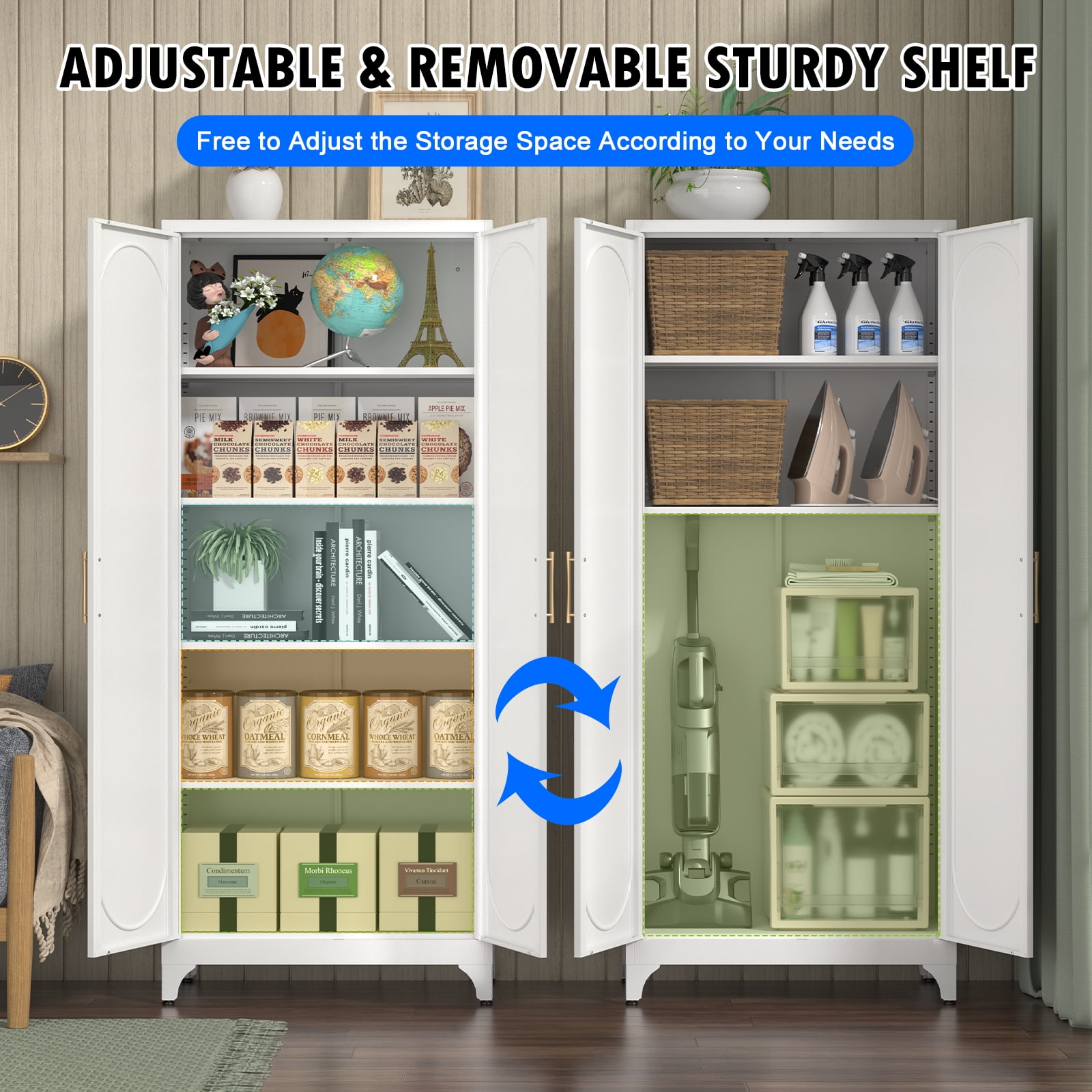 Polup 75" H Metal Storage Cabinet with 2 Doors, 4 Adjustable Shelves
