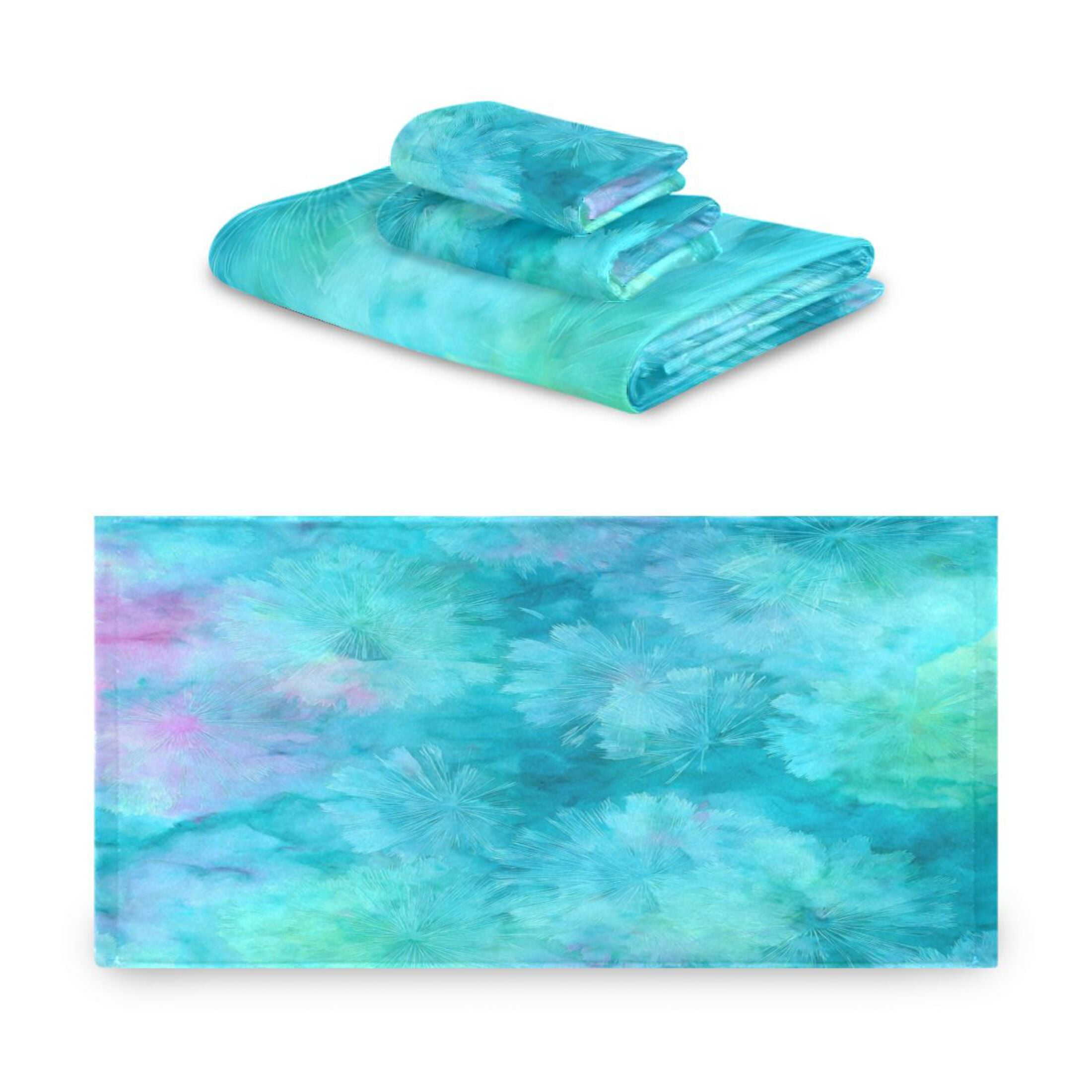 3 Piece Bath Towels Set Bath Towel, Hand Towel and Face Towel for Bathroom, Gym, Hotel Pastel Blue Dandelions