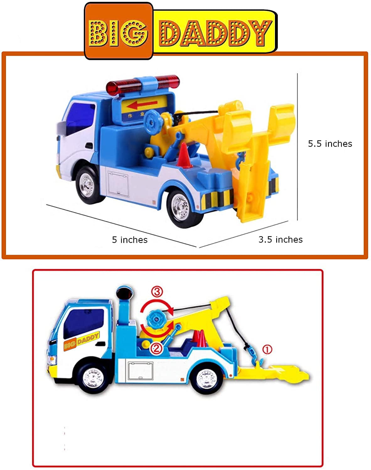 Big Daddy Police Wrecker Truck and Toy Car Combo Set Tow Truck Toy Includes  A Tire Plate for Safe Towing, Big-daddy Police Wrecker & Car Combo.., By 