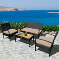 thumbnail image 2 of Costway 4PCS Patio Rattan Furniture Set Sofa Chair Coffee Table W/Cushion Brown, 2 of 10
