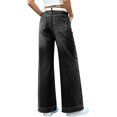 thumbnail image 5 of Women's Streetwear Trendy Loose Fit Slimming Washed Flare Jeans, Patchwork Denim Pants, Comfortable Baggy Retro Jeans for Casual Wear, Vintage Inspired Wide Leg Trousers for Women Black, 5 of 5
