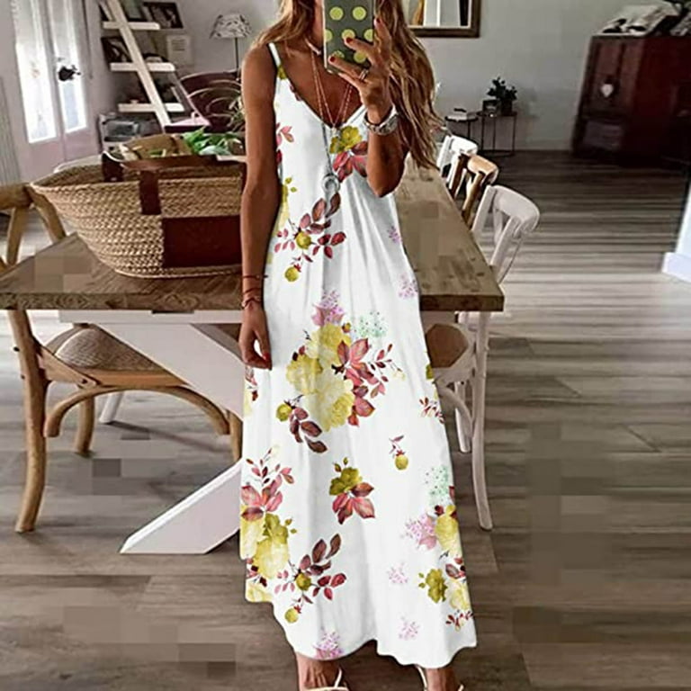 EHQJNJ Lace Slip Dress Women Summer Casual Sleeveless V Neck Long Flower  Print Dress Womens Formal Dress Lace Dress