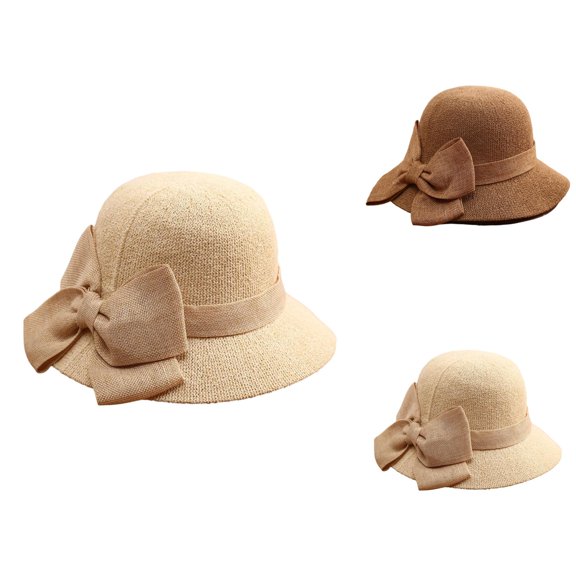 Straw Hat Cloche Hat for Women 1920s Vintage Hats with Bow Foldable Packable Summer Sun Hats for Beach Vacation