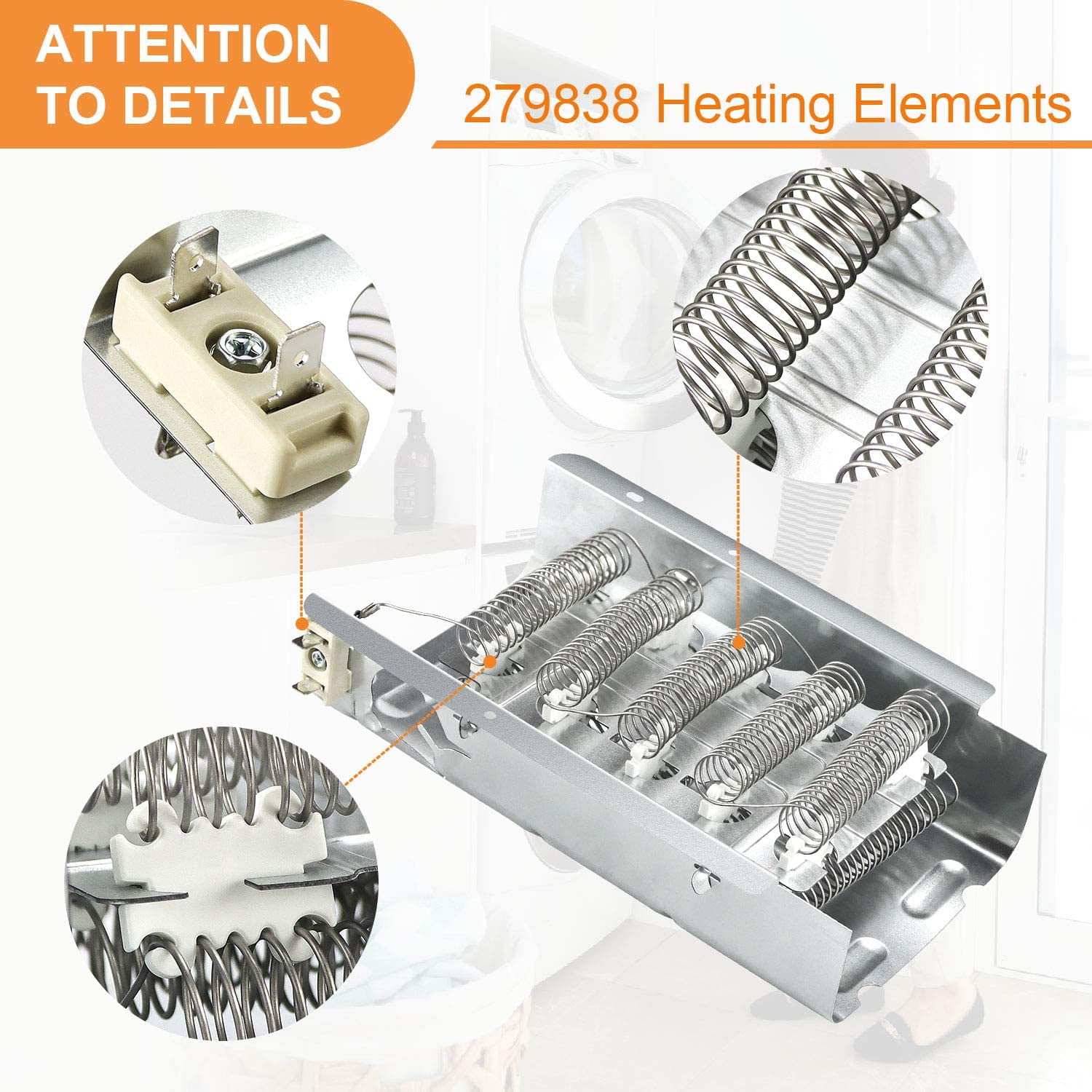 Beaquicy Dryer Heating Element Kit 279838 with Thermostat for Whirlpool Dryer