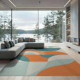 thumbnail image 2 of ODIKA 6'x9' Orange Teal Geometric Harmony Abstract Washable Area Rug Modern Artistic Expression with Bold Curved Shapes for Dining Room, Under Table, Office Décor, Non-Slip Chair-Friendly, 2 of 6