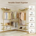 thumbnail image 4 of L3 Industrial Pipe Closet Organizer System, Wall Mounted Clothes Rack Clothing Racks with 4 Telescopic Rods & 6 Shelves , Heavy Duty Closet System in Wardrobe Closet (Gold), 4 of 16