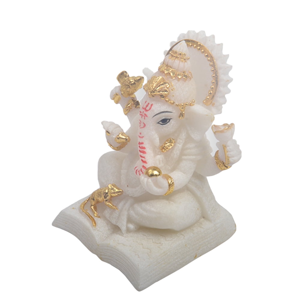 Ganesh Statue Hindu Ganesha God Elephant Lord Figurine Resin White Color 