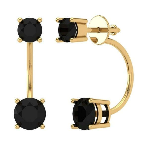 3 ct Screw-Back Stud Earrings for Women | 6.5mm Round Cut Natural Onyx | 14K Yellow Gold
