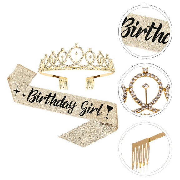 CRAFTHROU 1Set Birthday Party Sashes and Crowns Assorted Color Elegant Design for Girls Celebration