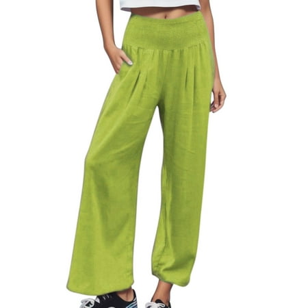 

Eguiwyn Pants for Women High Waist Wide Leg Palazzo Pants For Women Smocked Elastic Waist Loose Comfy Casual Pajama Pants Pockets （Mint Green S）