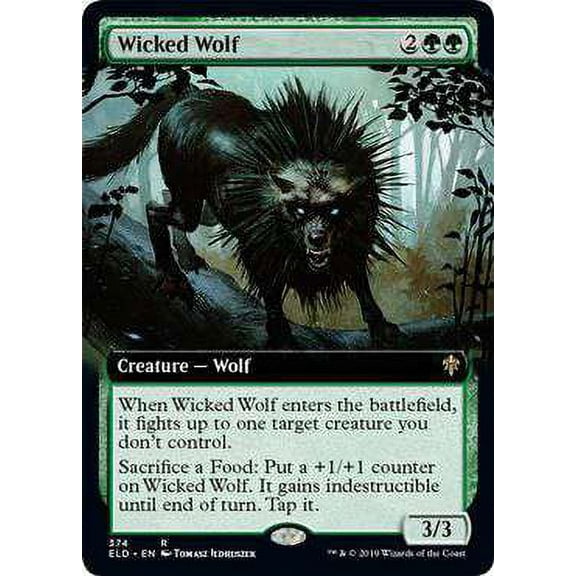 MtG Throne of Eldraine Rare Wicked Wolf (Extended Art) #374