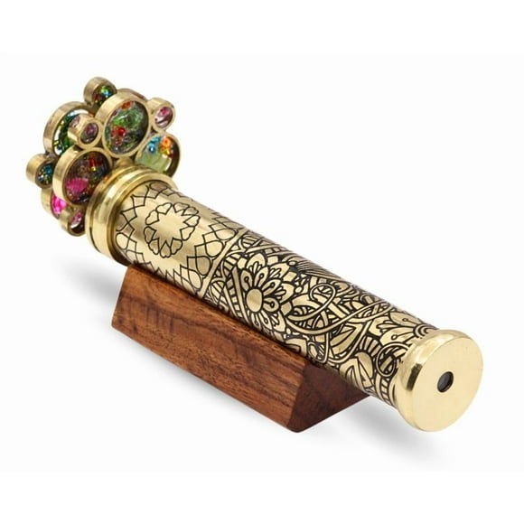 RII Handcrafted Etched Floral Pattern Lacquered Brass Kaleidoscope Includes Two Separate Turning Wheels-A Unique Gift to My Son, Grandson, Daughter. (6.5"x1")