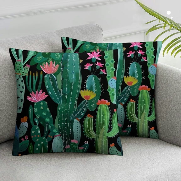 Acheng Decorative Cacti Green Pillow Cover, Cactus Decor Flower Throw Pillow Covers Cushion Case for Living Room Couch Sofa Patio Outdoor Home Decor,2 Pcs White