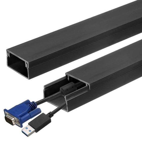 Uxcell 5Pcs Cord Hider Wall 15inx0.94inx0.55in Cable Cover Self Adhesive Wire Hider Wall Mounted TV Cable Raceway,Black