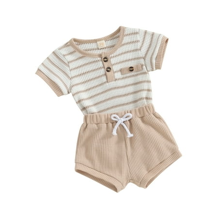 

Short Sleeve Romper + Elastic Waist Shorts Infant Toddler Boy Set
