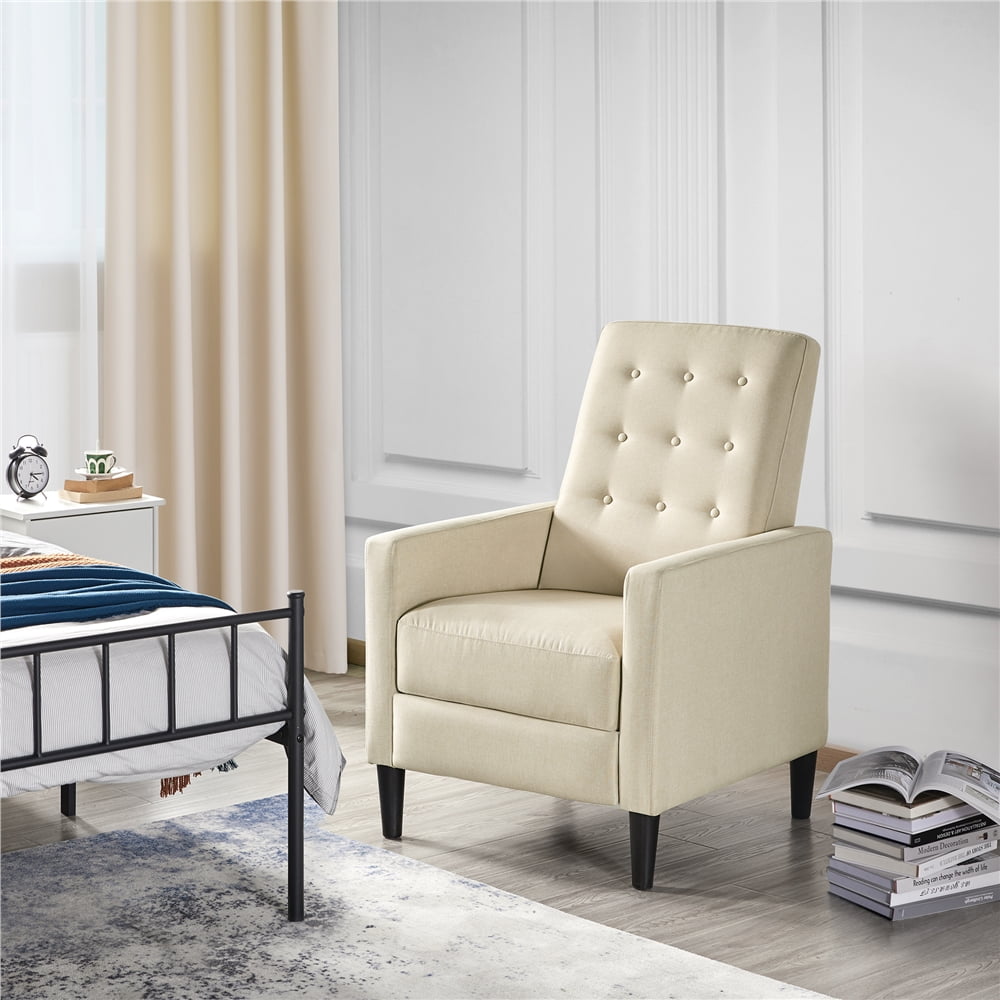 Alden Design Modern Tufted Fabric Push Back Recliner with Pocket Spring, Beige