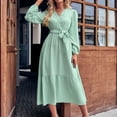 thumbnail image 4 of Spring Savings Clearance Lindreshi Fall Dresses for Women 2023 Homecoming Dresses Women's Fashion Casual Solid Long Sleeve V-Neck Bandage Long Dress, 4 of 5