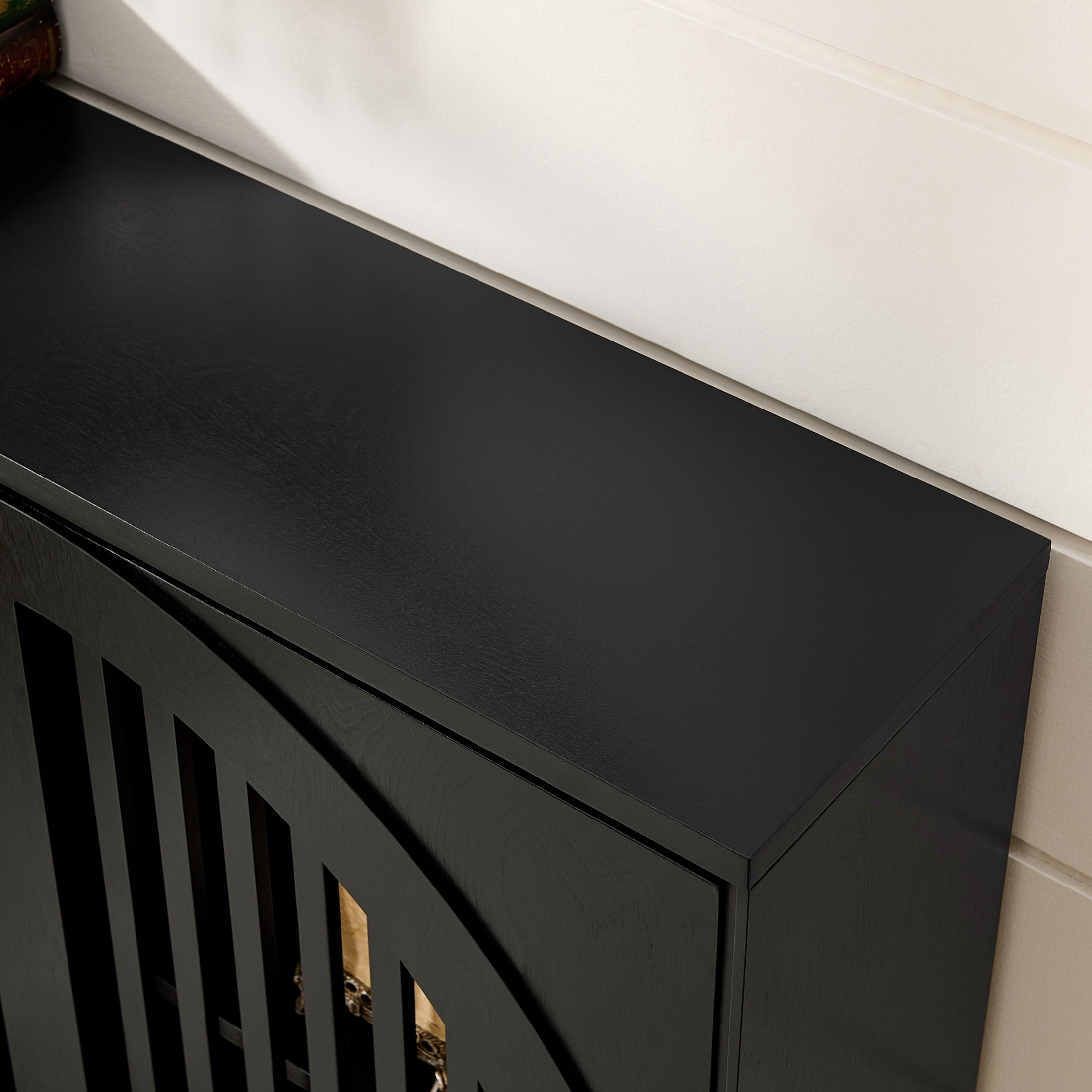 GDF Studio 39" Mid Century Modern Fluted Sideboard Cabinet with 2 Outlet Holes, Black