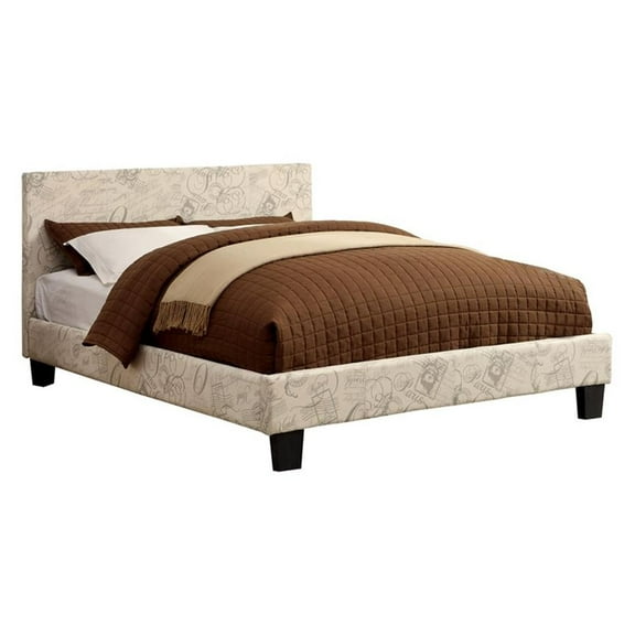 Bowery Hill Upholstered Fabric Queen Platform Bed in Beige Finish