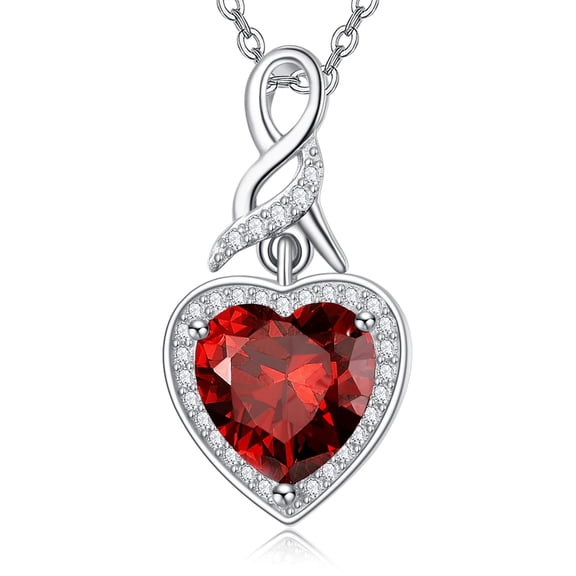 TANGPOET 925 Sterling Silver Infinity Heart Necklace for Women, Heart Cut Red Gemstone Pendant Jewelry Gift