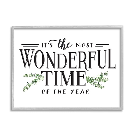 Stupell Industries Most Wonderful Time Christmas Holiday Word Design Graphic Art Gray Framed Art Print Wall Art, 16x20, by Lettered and Lined