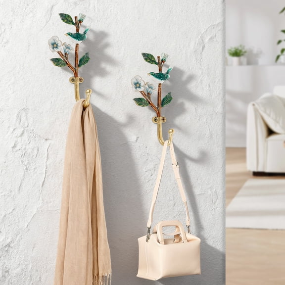 2Pcs Bird Shaped Wall Hooks Decorative Wall Hangers Vintage Bird Shaped Metal Mounted Clothes Hook for Hanging Coats Keys Hats Towels