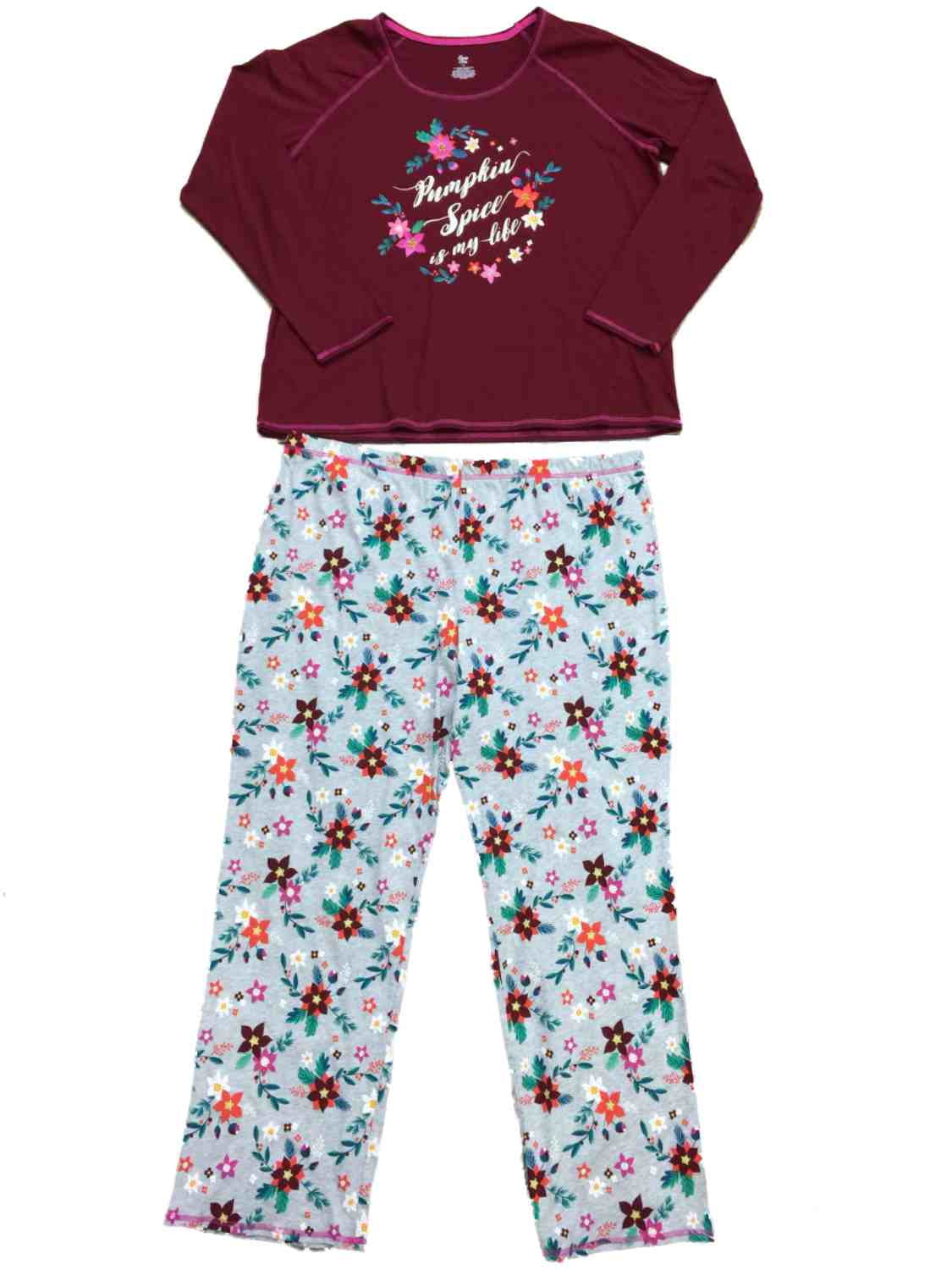 Sleep Chic Womens Maroon Pumpkin Spice Is My Life Pajamas Floral