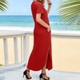 thumbnail image 6 of Gamivast Maxi Dresses for Women Loose Fit Flowy V-Neck Short Sleeve Casual Dresses Comfy Long Dresses Solid Color Side Pockets Summer Lounge Vacation, 6 of 6