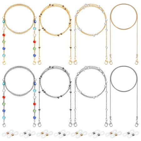 Image of Taihexin 8 Pcs Eyeglasses Chains for Women Rhinestones Pearl Glasses Strap Anti-Slip Glasses Lanyard Sunglass Holder Necklace (Gold + Silver)