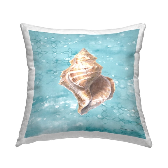 Stupell Industries Conch Shell Turquoise Pattern Square Decorative Printed Throw Pillow, 18 x 18
