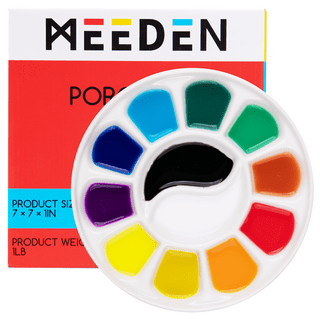 MEEDEN 9 Well Round Ceramic Paint Palette, Porcelain Watercolor Palette,  Artist Paint Mixing Palette Tray in Art Craft Supplies 