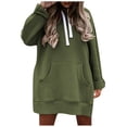 thumbnail image 2 of Krdevn Side-Slit Hoodie Dress - Women's Drawstring Waist Sweatshirt, Extended Pocket Long Sleeve Lounge Wear, Size for XXL, 2 of 9