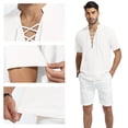 thumbnail image 2 of HAOMEILI Men's Cotton Linen Lace-Up V-Neck Short Sleeve Shirt, 2 of 5