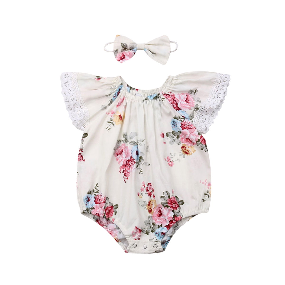 Newborn Baby Girl Romper Bodysuit Ruffle Sleeveless Bowknot OnePiece