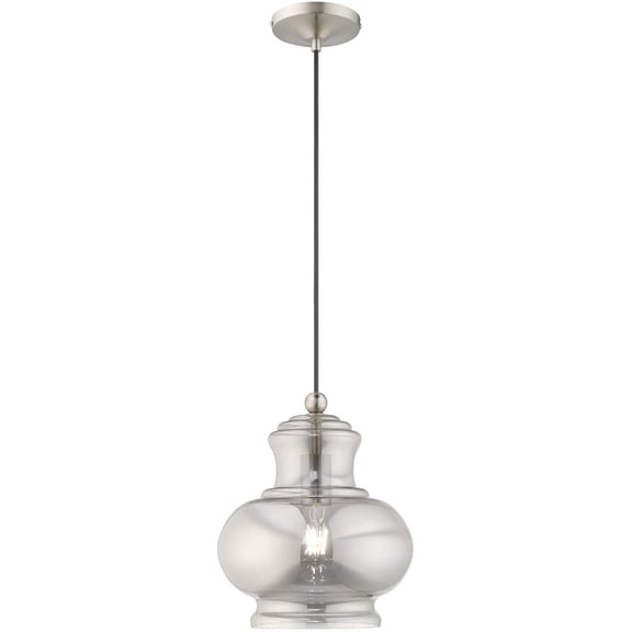 1 Light Brushed Nickel Mini Pendant with Smoke Glass Shade