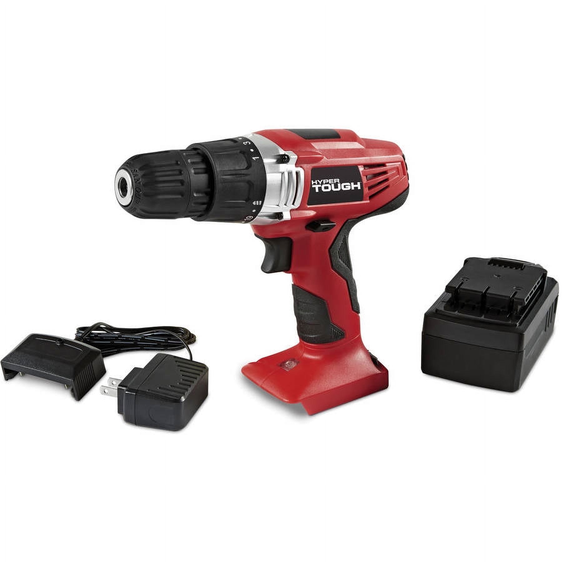 Hyper Tough 18V Cordless Drill, 3/8 inch Chuck, Variable Speed, with 1.2Ah Nickel Cadmium Battery, Charger, Bit Holder & LED Light - image 2 of 8