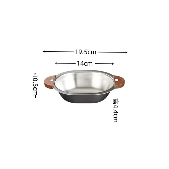 Korean Stainless Steel Oval Bowl With Wood Handle Double Ear For Easy Handling For Salad Fruits Desserts Food Serving Bowl
