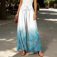 thumbnail image 2 of Watercolor Floral Wide Leg Pants for Women, High Waist Drawstring Palazzo Trousers - Boho Summer Flowy Beach Bottoms Light Blue M, 2 of 7