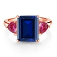 thumbnail image 2 of Gem Stone King 18K Rose Gold Plated Silver Simulated Sapphire and Created Ruby 3 Stone Ring for Women (7.56 Cttw, Octagon 12X10MM, Trillion 5X5MM, Gemstone September Birthstone, Size 8), 2 of 3