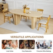70.8 Inch Dining Table for 4-6 People, Oval Kitchen Table with Wood Strip Base, Modern Farmhouse Large Round Dining Room Tables for Kitchen Living Room (Natural)